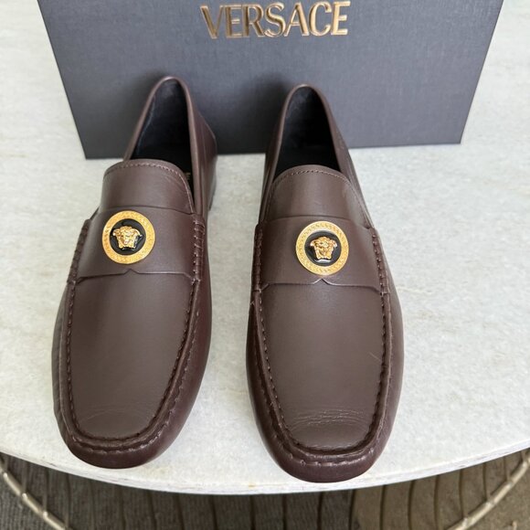 Versace 1015591 Dark Brown Leather Driver Shoes with Medusa plaque, many sizes - Picture 10 of 12